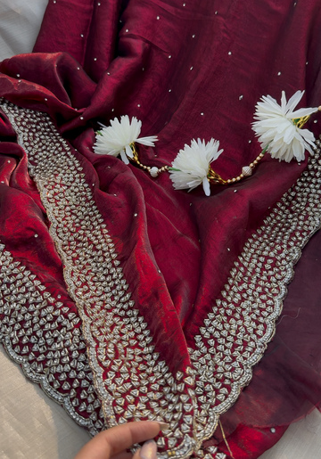 NAYANTHARA - Mulberry colored tora silk designer saree with glass zircon embellishment