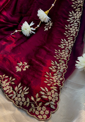 FLORA - Mulberry tora silk designer saree with zardozi work
