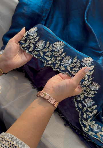 MARINA - Midnight blue tora silk designer saree with zardozi embroidery