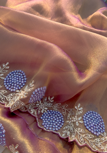 HONEY- Amethyst gold shimmer tissue designer saree