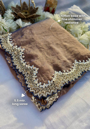 MOONLIT- Dual tone shimmer chiffon designer saree with zircon and sequins embroidery
