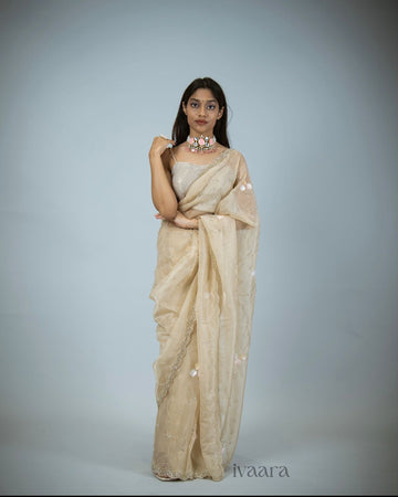 TERESA - Ivory intricate embroidery saree in organza