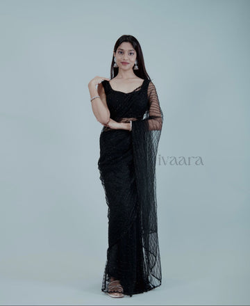 VAYA - Black tone to tone saree in butterfly net