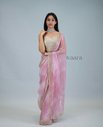 SEA MAID - Blush pink saree in tie and died organza