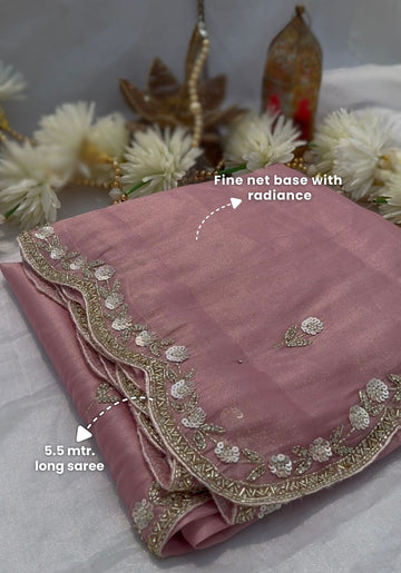 ALLURE - Mauve pink designer saree with Zircon work