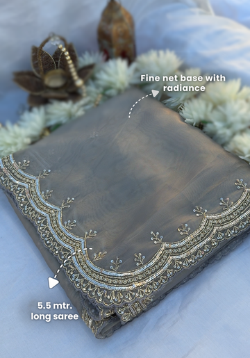 VERDANT - Dual tone grey designer saree with pearl work