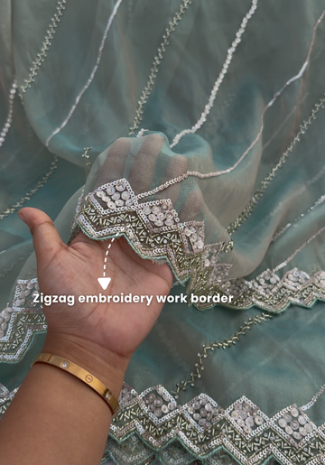 AQUORA - Aqua green designer saree with zircon work