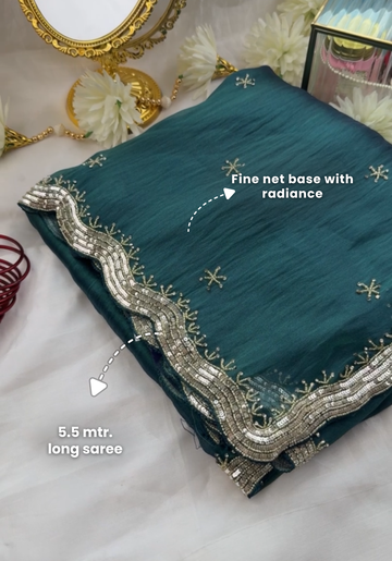 SERIONA - Deep teal green designer saree with sequins work