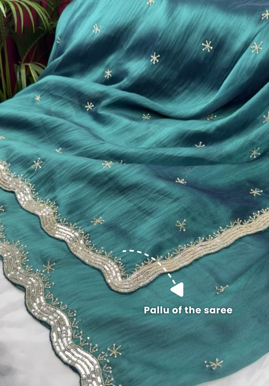 SERIONA - Deep teal green designer saree with sequins work