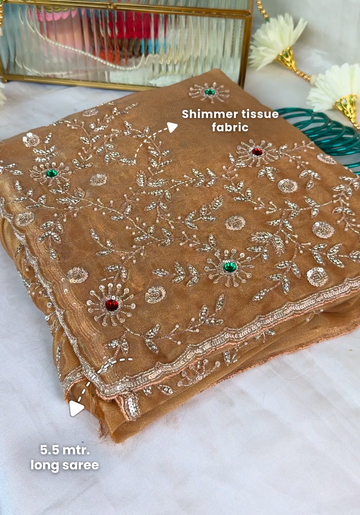 DUSKY - A warm golden tone designer saree with a slight mustard tint