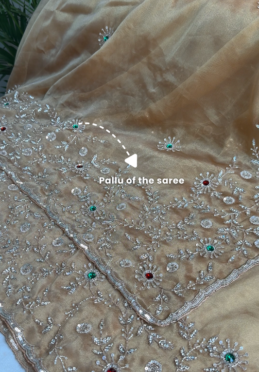 DUSKY - A warm golden tone designer saree with a slight mustard tint