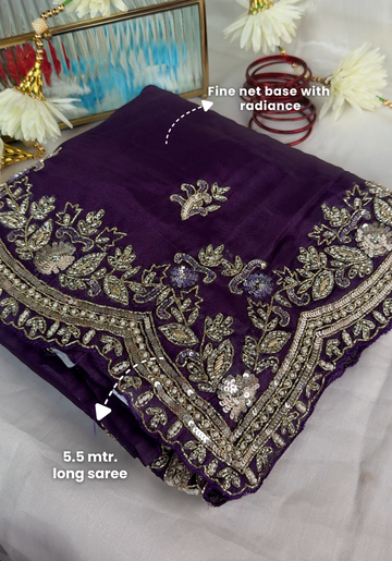 AURELIA - Royal purple designer saree with sequins work