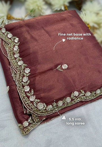 ORCHID - Muted plum designer saree with zircon work