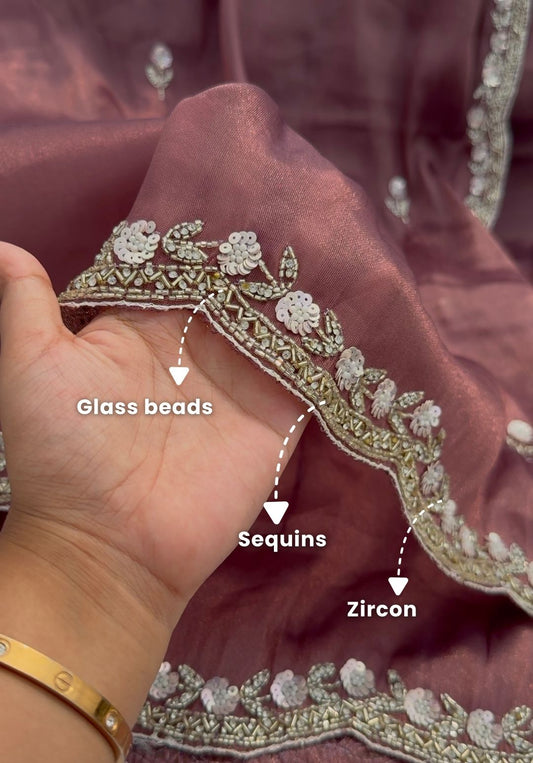 ORCHID - Muted plum designer saree with zircon work