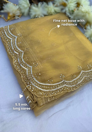 ELDIORA - Dual tone golden designer saree with pearl work