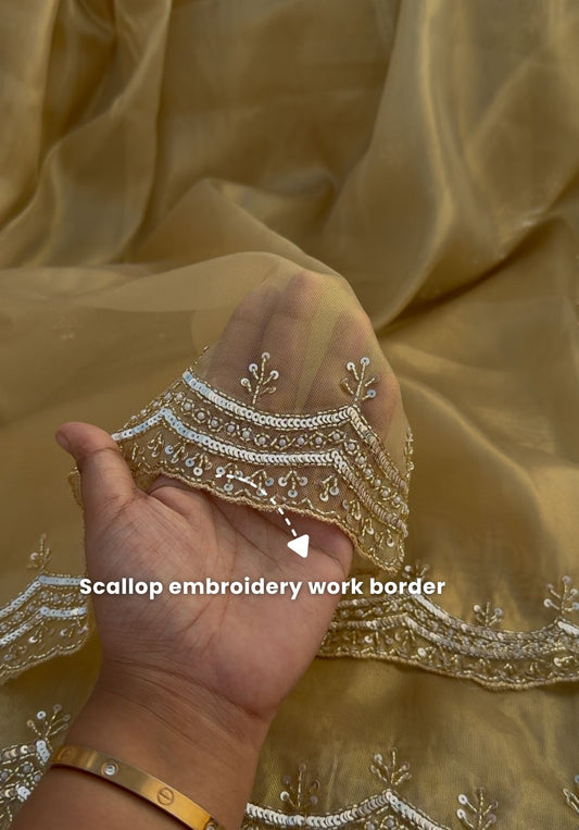 ELDIORA - Dual tone golden designer saree with pearl work