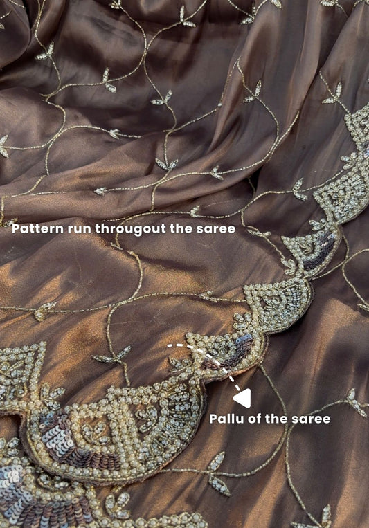 VEYONA- Fine net base with radiance designer saree with jaal work