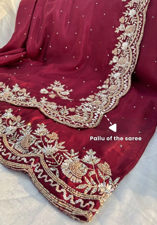 ETHERAL - Maroon HO silk designer saree with resham work